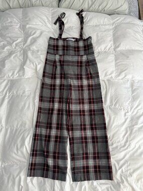 Gray Plaid Wide-Leg Jumpsuit